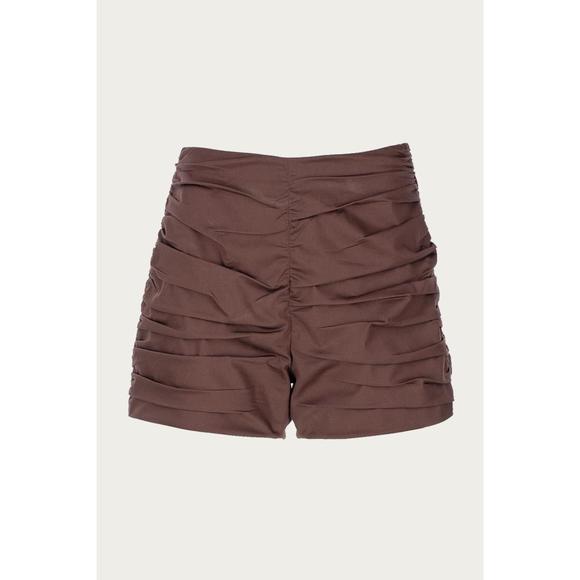 NEW ZEYNEP ARCAY ruched mini shorts in brown - Picture 2 of 6